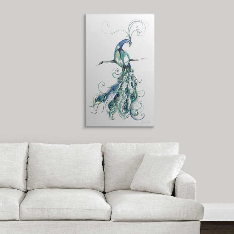 «Aquarelle Peacock I» par Jennifer Goldberger, reproduction d'art, H 36 po x l 24 po x P 1,25 po, Toile