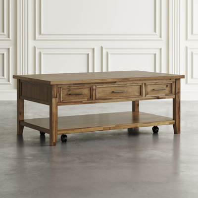 Abbeville Transitional Rustic Wood Lift-Top Coffee Table with Wheels by Lark Manor