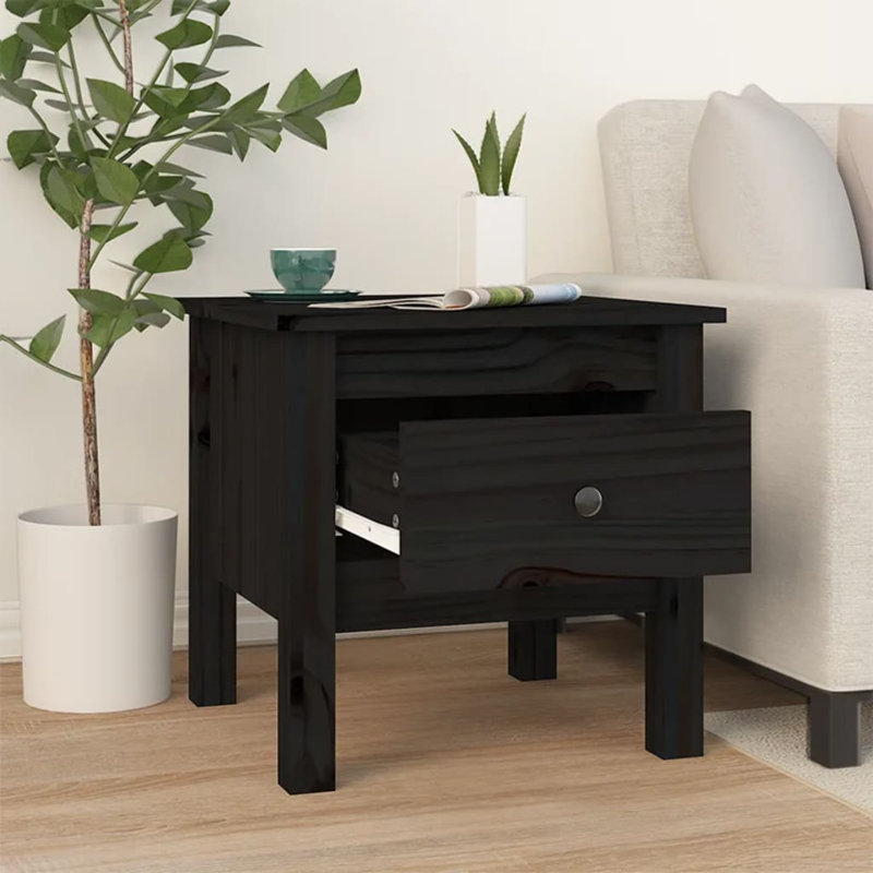 Kishawn Solid Wood Side Table Set, Black