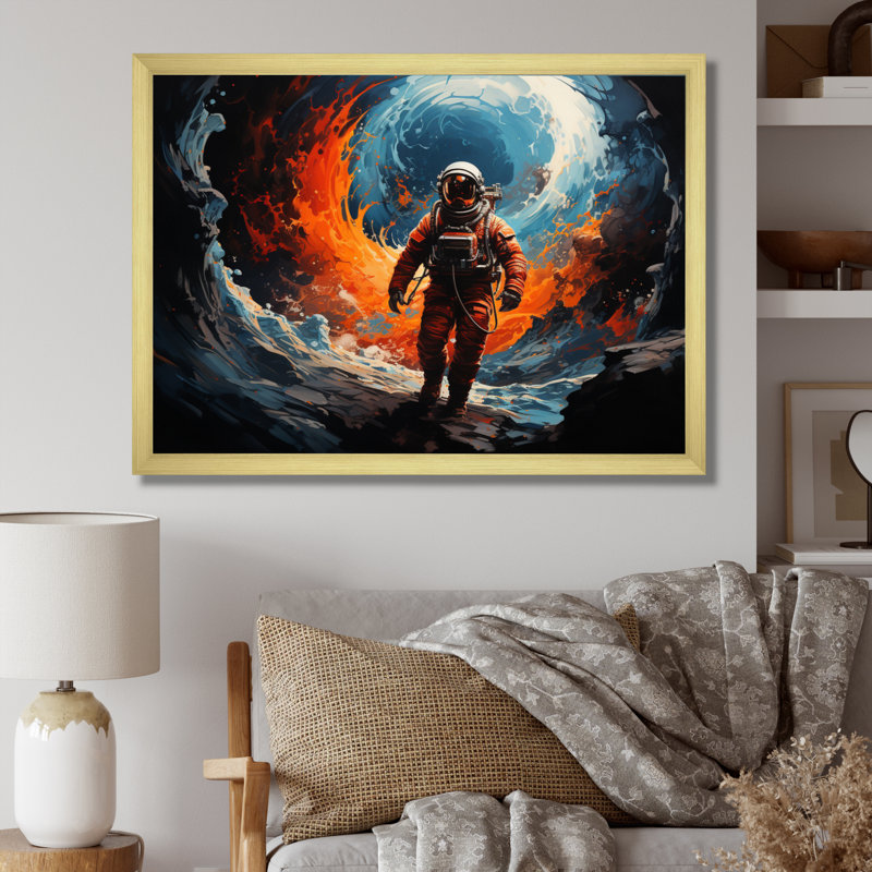 «Space Astronaut Cosmic Dreams I», reproduction sur toile, Cadre doré simple, H 16 po x l 32 po x P 1 po