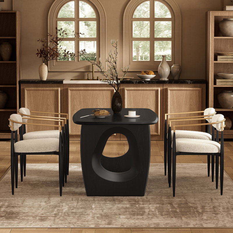 Ensemble de table de salle à manger 7 pièces, ensemble de table de cuisine et chaises avec table rectangulaire et 6 chaises bouclées, table de salle à manger avec base découpée pour la salle à manger