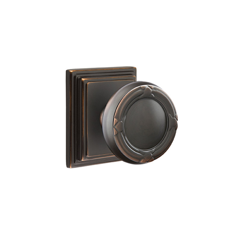 Ensemble de boutons de passage Emtek avec rosette Wilshire et bouton ruban et roseau, Bronze huilé