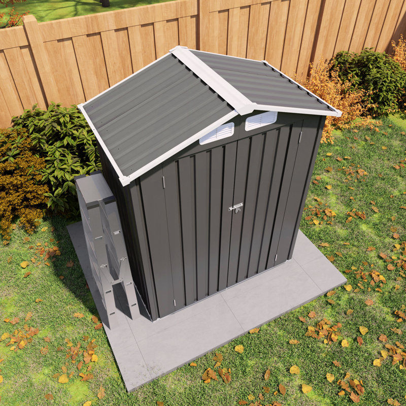 5X3 FT Metal Outdoor Storage Shed, Tool Shed with Peaked Roof Waterproof, Lockable Door Compact Metal Tool Shed for Garden, Backyard, Patio, Sundries and Bike Storage, Gray