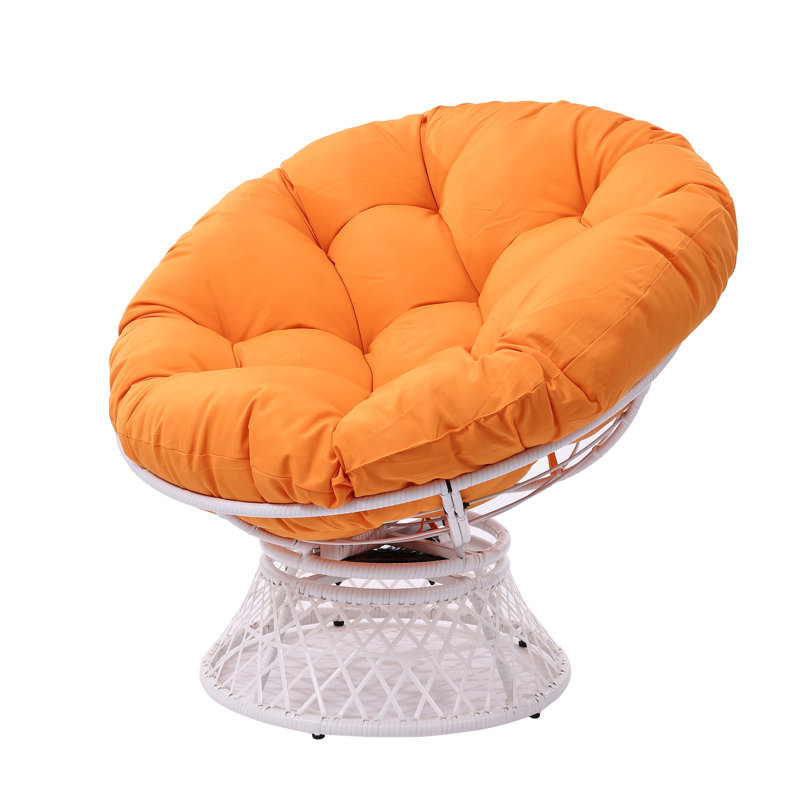 Hubhalsun 360° Swivel Papasan Chair, Round Wicker Papasan Chair with Thick Cushion, 350 lbs Capacity Indoor/Outdoor Papasan Chair for Patio, Living Room, Bedroom