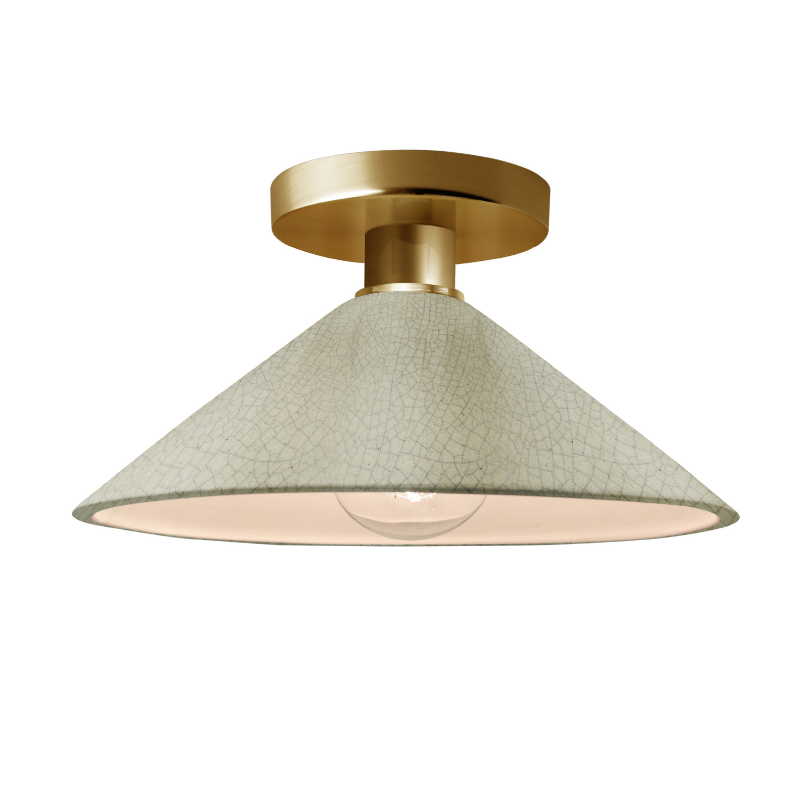 Single Light Ceramic Semi Flush Mount, Celadon Green Crackle, Polished Brass, Incandescent (Not Included)