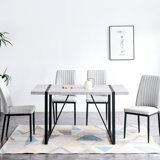 5 Dining With Rectangular Grey Table And Ergonomic Faux Leather Chairs For Long Hours Kitchen , Stylish