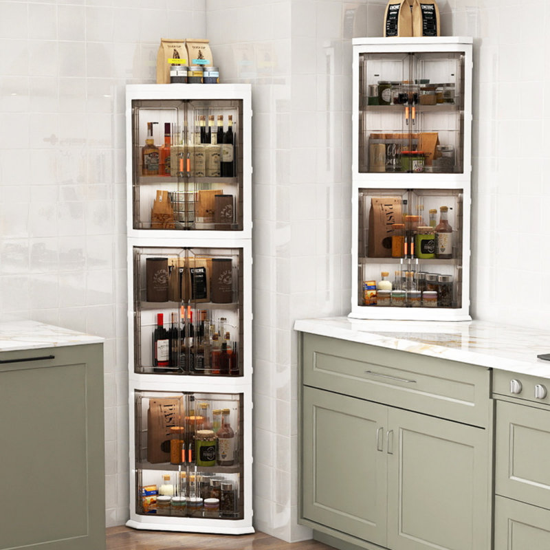 Armoire de rangement d'angle à 90 ° avec tablettes réglables et plastique PP imperméable, organisateur de coin pour les petits espaces
