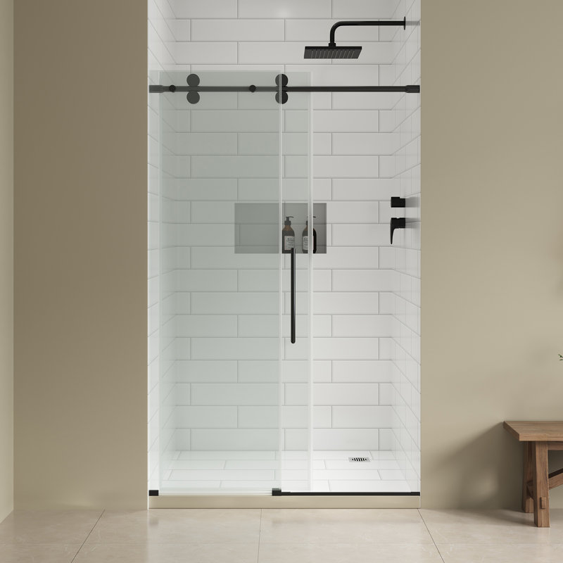 Ove Decors Reva 48 In. W X 74 In. H Frameless Sliding Clear Straight Alcove Shower Door, Black