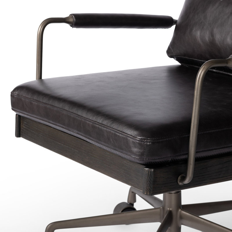 LUDVIG Leather Swivel Executive Chair, Black, Black