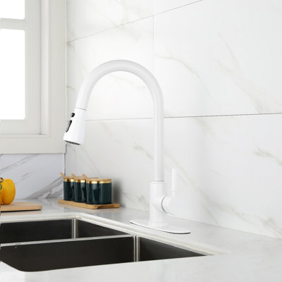 Robinet de cuisine avec douchette extractible - moderne, acier inoxydable, blanc Installation rapide et fonctionnement simple Installation rapide sans tracas, choix précis de contrôle de la température du débit d'eau