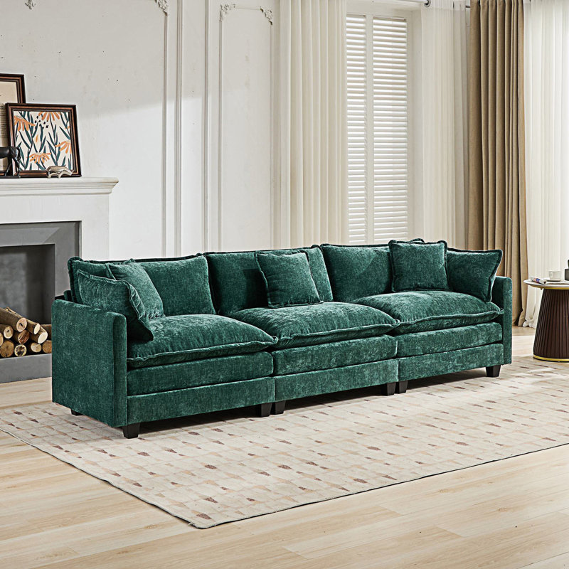 3 Seats Cloud Sofa, Modern Sectional Couch, Green