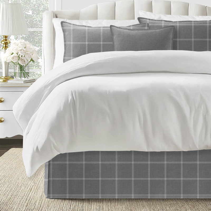 Shay Window Pane Gray Cotton Bedskirt, Twin, 15"