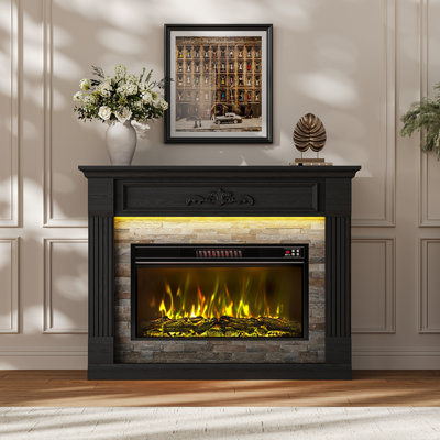 Foyer électrique sur pied l 47 po avec manteau de cheminée, insert de couleur de 30 po, contrôle de l'application et protection réglable contre la flamme, la minuterie et la surchauffe