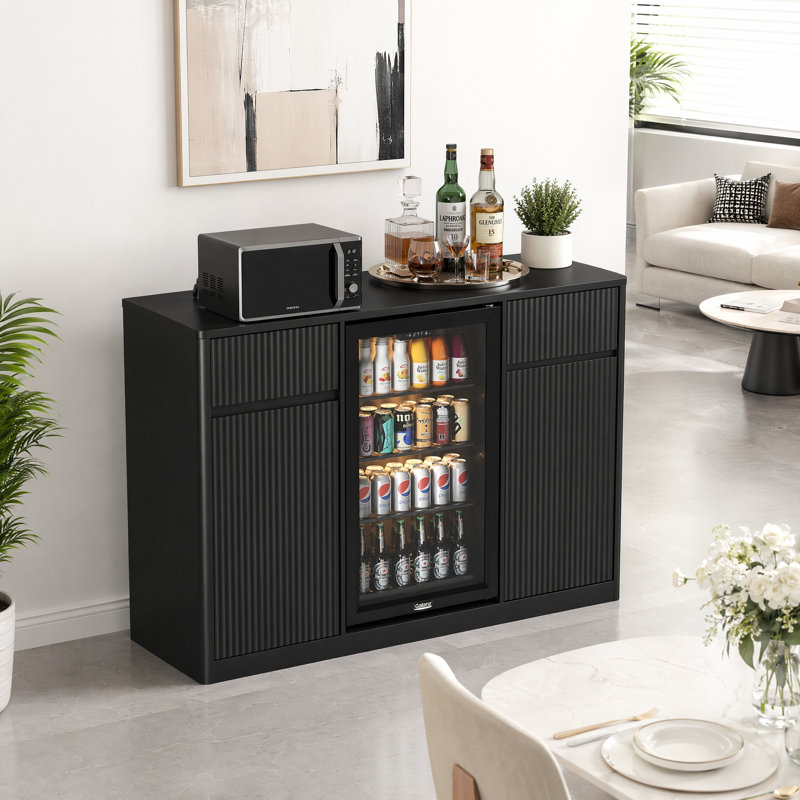 Bar UnaNoxa avec espace pour réfrigérateur et tiroirs à pousser, station café avec centre de chargement, Black