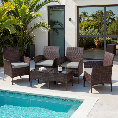 6-Piece Wicker Patio Conversation Set with Cushions — Flexible Mix-and-Match Seating for Small Outdoor Spaces by Latitude Run
