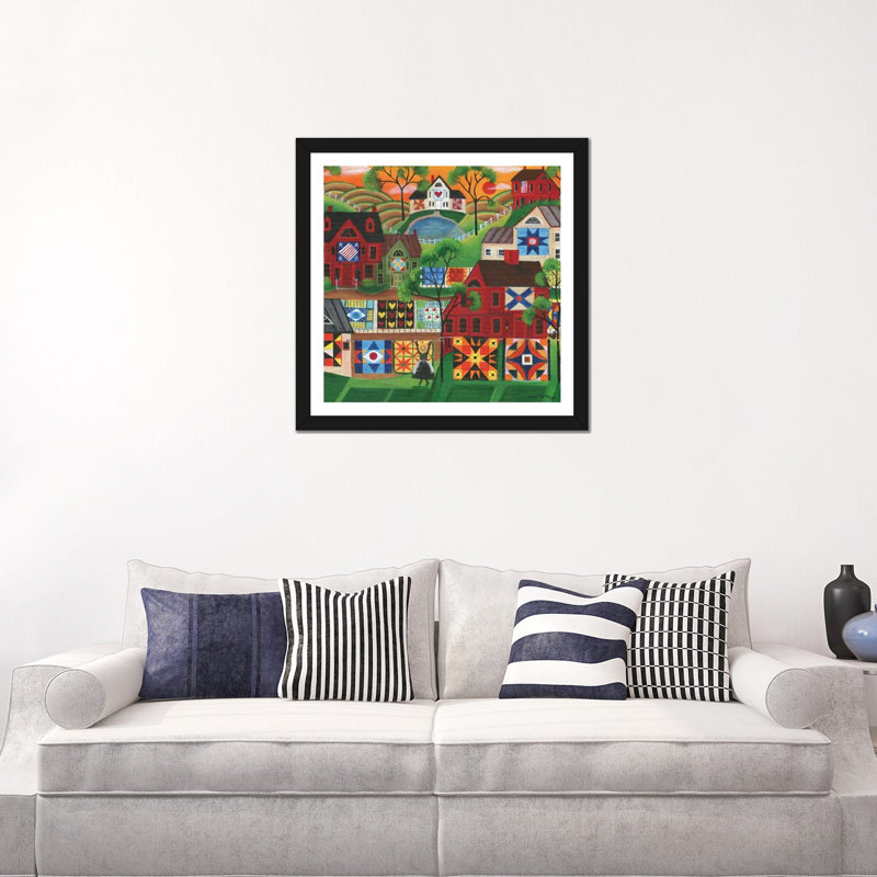 " Mama's Colorful Quilts " by Cheryl Bartley, 24" H x 24" W x 1" D, White, Black Framed Paper