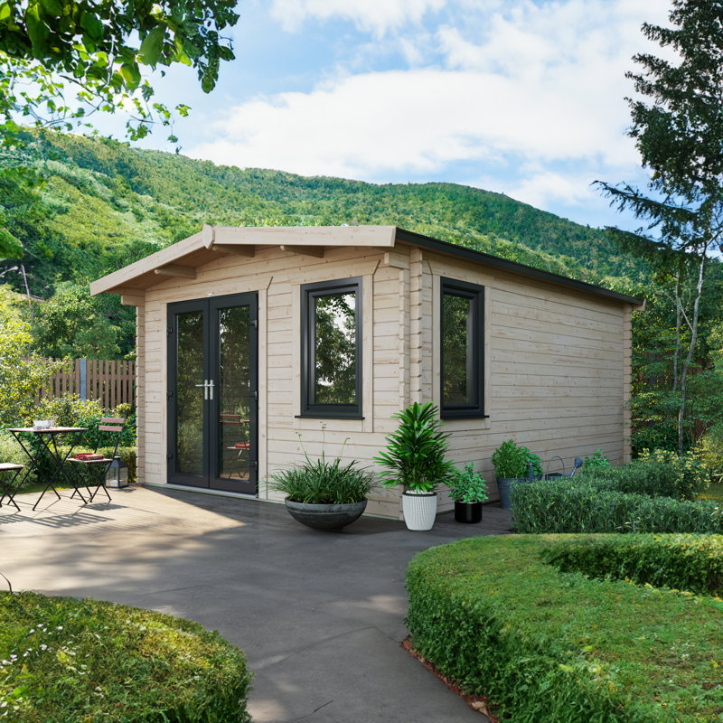 Powersheds Apex 16 x 12ft Chalet Log Cabin, Doors to the Left - 44mm