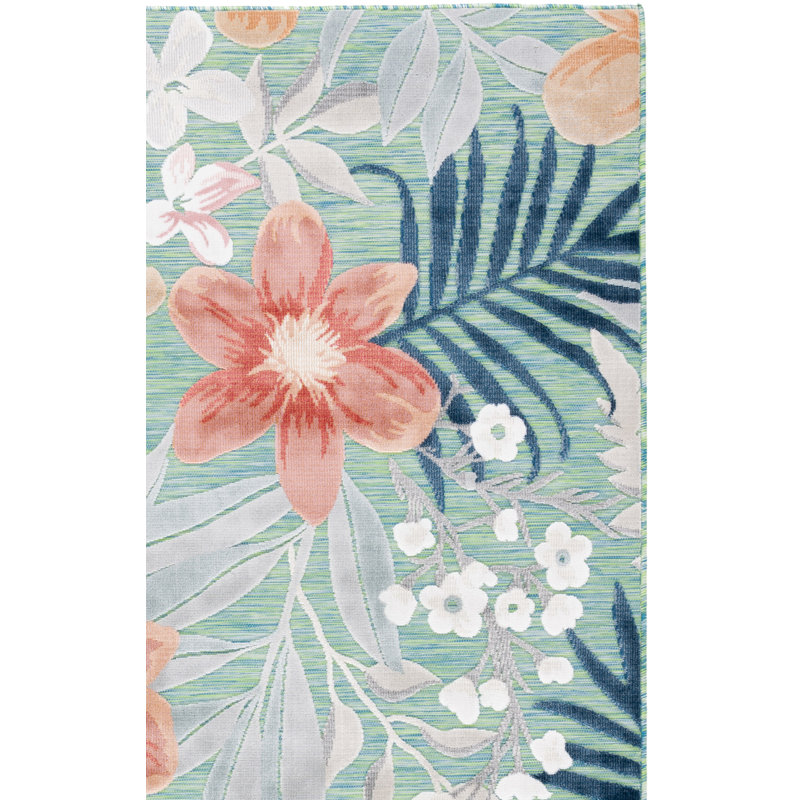 Tapis floral tissé à la machine Shutesbury, Rectangle 5 pi 1 po x 7 pi 6 po