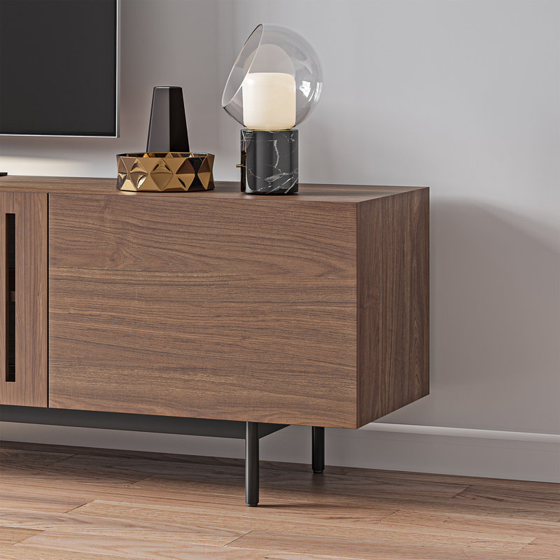 Mid-Century Modern TV Stand, Pre-Assembled, 21.25"H x 78.74"L x 15.75"W, Brown