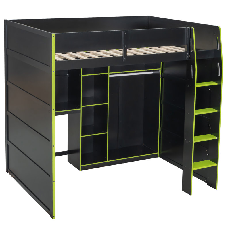 Lit mezzanine en bois avec bureau, Vert