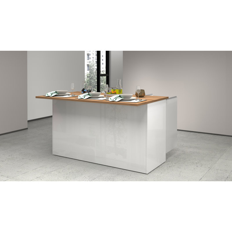 Pameal Wood Kitchen Island, Oak Wood, White