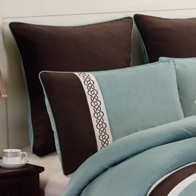 Blue/Brown/Ivory Reversible 8 Piece Comforter Set