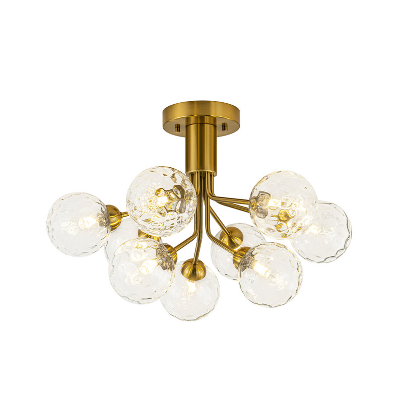 9-Light Textured Glass Tiered Semi-Flush Mount, Gold