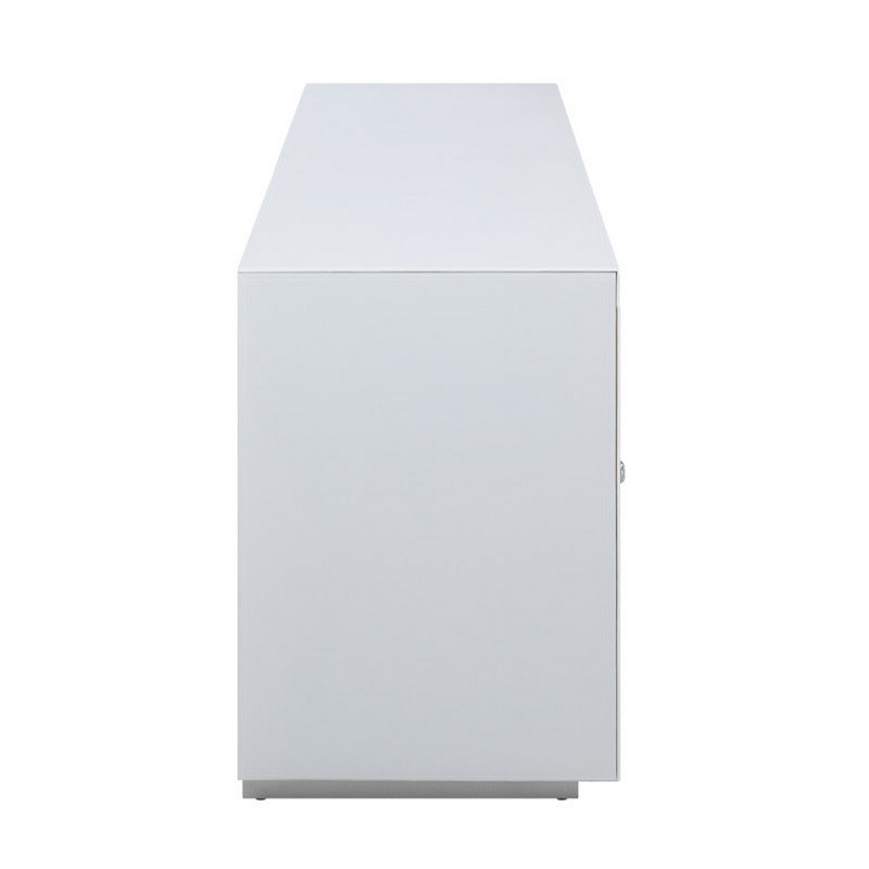 White Solid Wood TV Stand with Electric Fireplace and Cabinets
