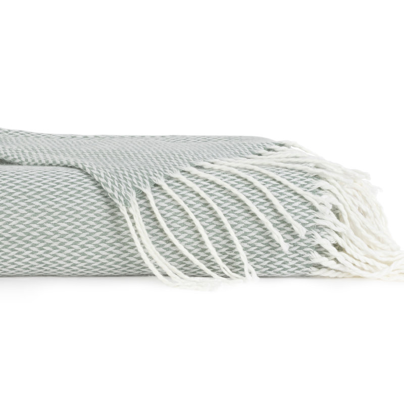 Herringbone Fringe Throw Blanket, Eucalyptus Green
