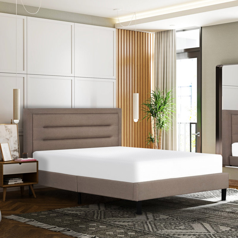 Contemporary Full Size Upholstered Platform Bed, Tufted Headboard, Brown
