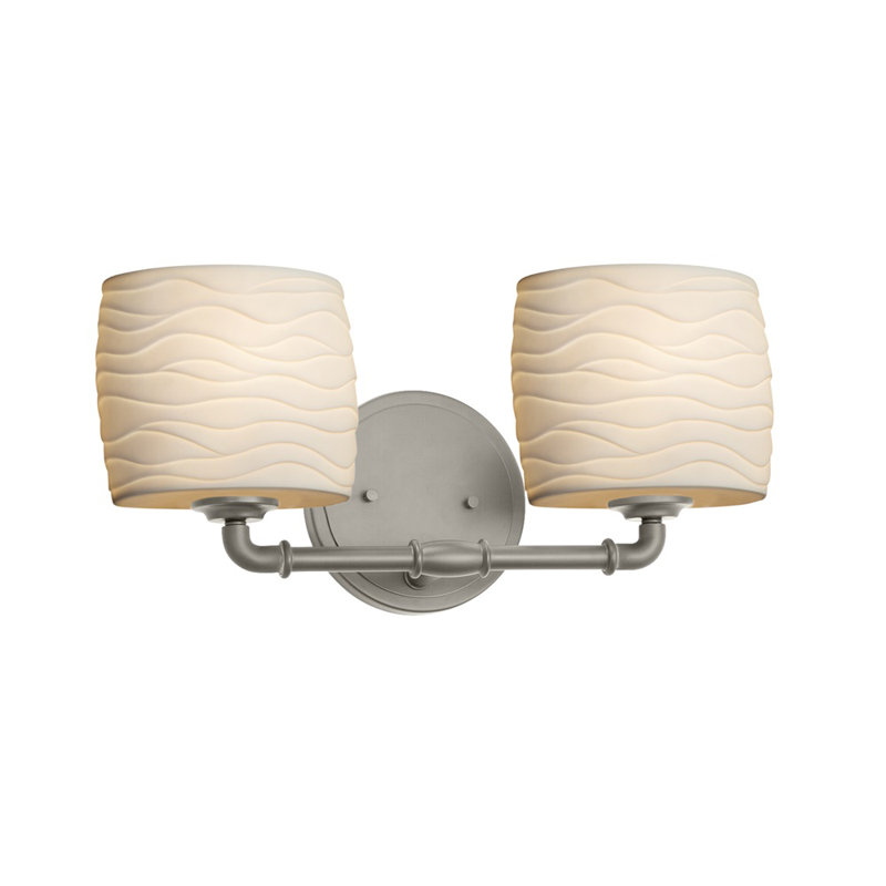 Barre d'éclairage de salle de bain 2 lumières Limoges, Nickel brossé, Vagues, GU24 / 13 W