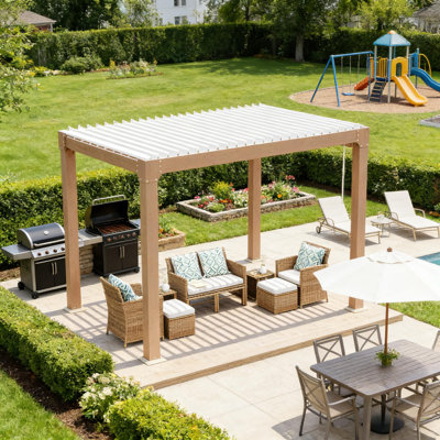 Louvred Pergola with Independent Adjustable Rainproof Roof and Aluminum Frame for Outdoor Deck Garden Patio