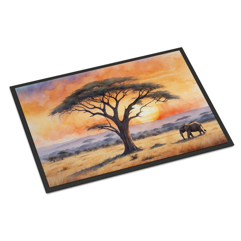 Elephants Savanna Sunrise Doormat, 24" W x 36" L