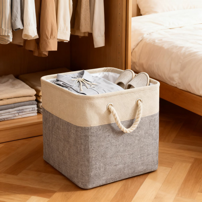 Large Foldable Storage Bins 3-Pack, Collapsible Fabric Storage Cubes With Cotton Handles For Home Organization, Sturdy Organizer Baskets For Shelves