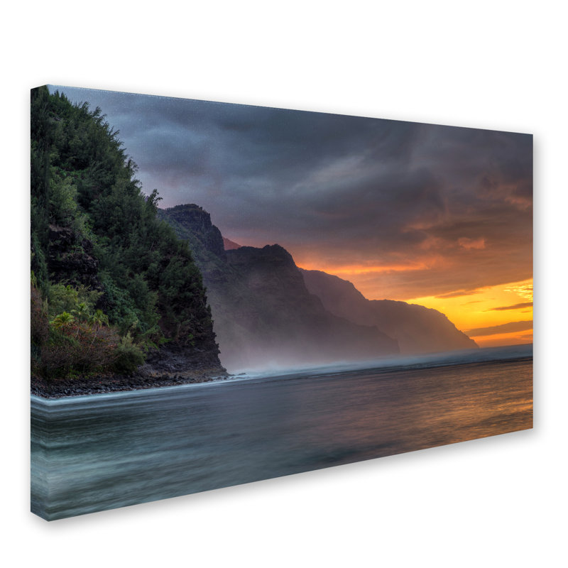 Art mural sur toile tendue - «Napali Sunset Kauai» de Pierre Leclerc pour décoration de salon, de chambre à coucher ou de bureau - 16 x 24