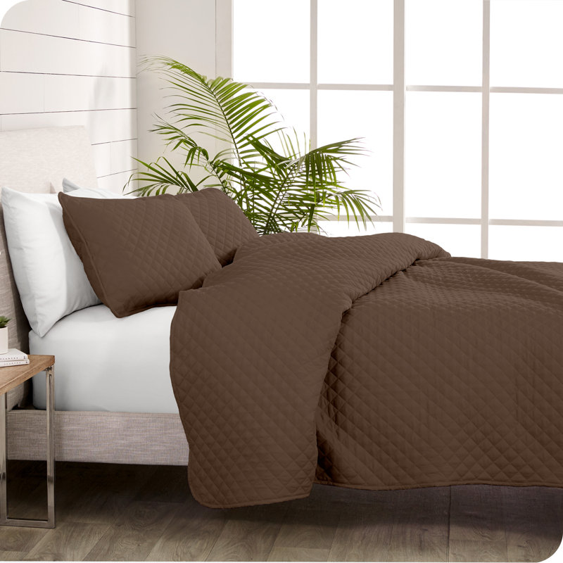 Full/Queen Cocoa Diamond Stitched Microfiber Quilt Set