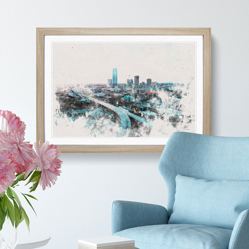 Oklahoma City Skyline - Framed Print, 24cm H x 33cm W x 2cm D, Oak Framed