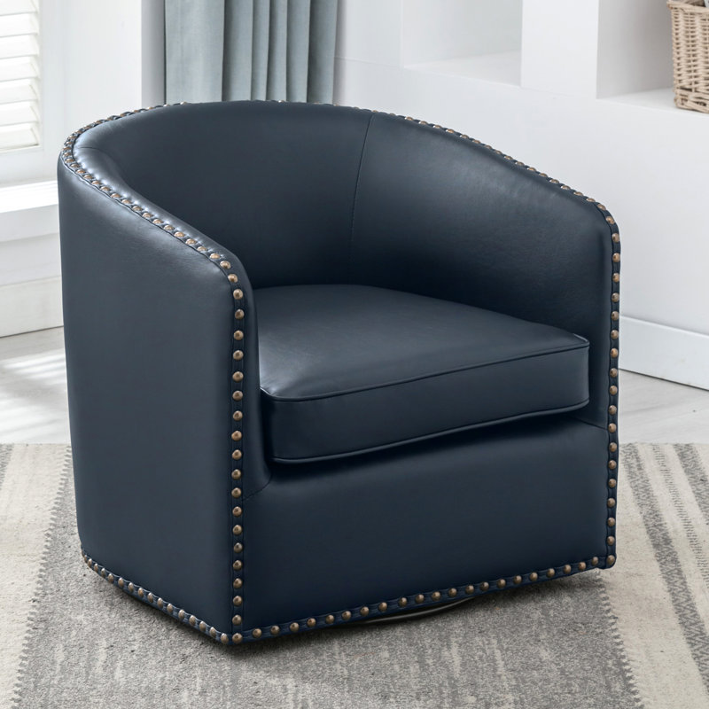 Fauteuil demi-tonneau pivotant de 28,5 po Gatwick, Similicuir bleu nuit