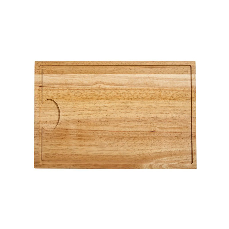 Brown Rubberwood Rectangular Cutting Board with Well