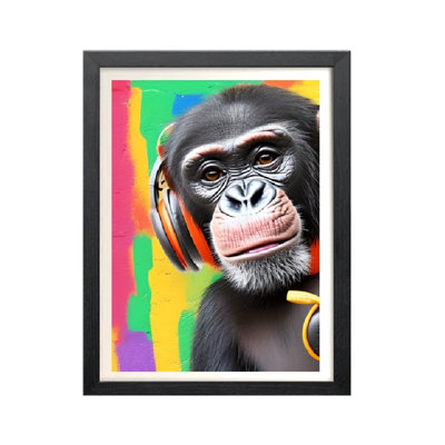 Chimp In Headphones - No Frame Print
