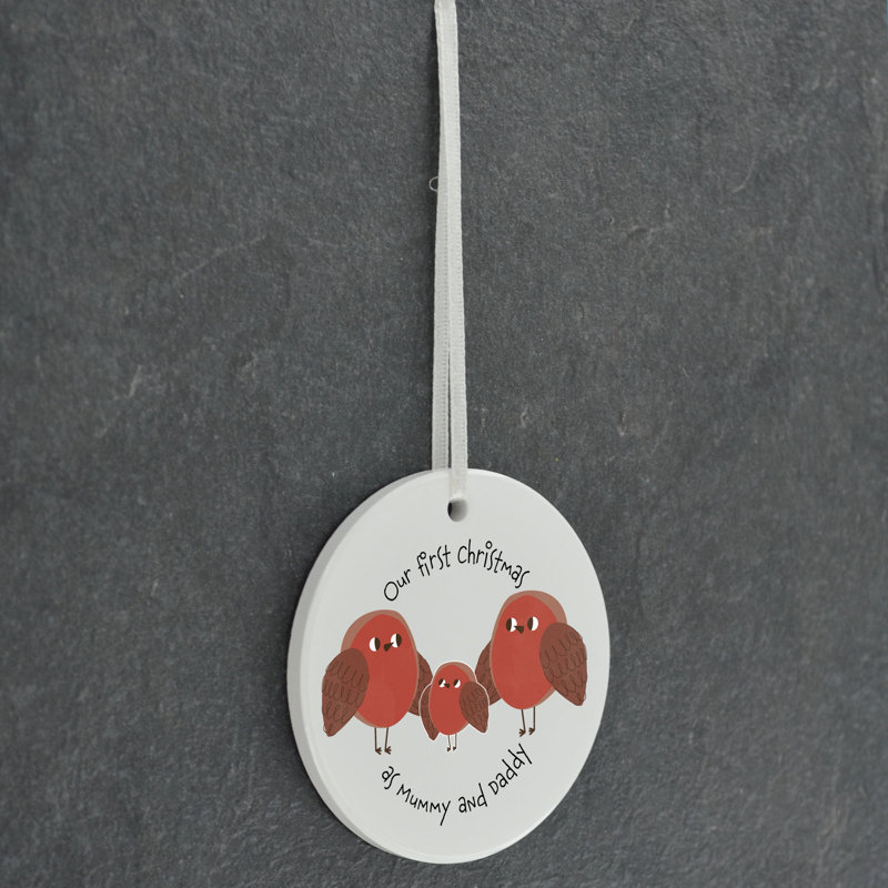 Robin First Christmas As Mummy & Daddy Circle Shaped Ceramic Ornament