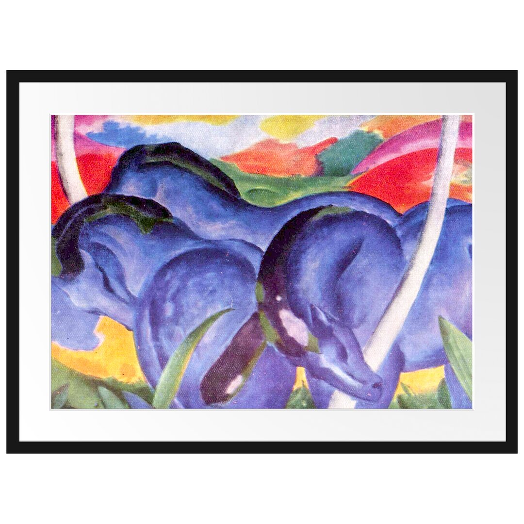 Franz Marc - Die Großen Blauen Pferde - Im Bilderrahmen Mit Galerie-Passepartout