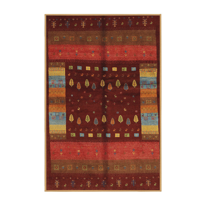 Tapis contemporain rouge / brun, Rectangle 7 pi x 9 pi