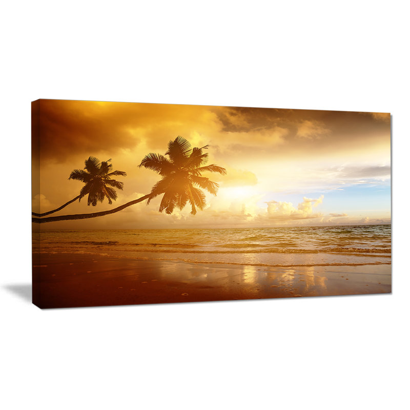 «Beautiful Palms at the Caribbean Beach» - reproduction, H 16 po x l 32 po x P 1 po, Toile tendue