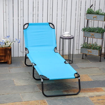 Sky Blue Beach Chair - 5-Level Reclining, Steel Construction, Foldable For Yard, Patio, Outdoor Sun Tanning Chaise Lounge With 5 Reclining Settings Folding, Frame, Beach, Patio