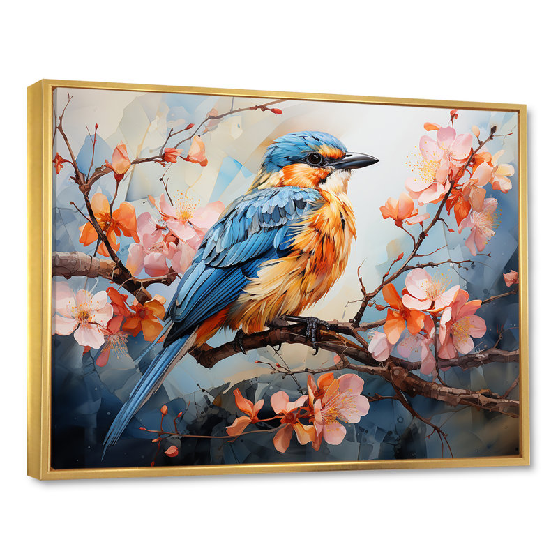 «Geometric Birds In Cubist Skies IV», impressions sur toile, Cadre flottant doré, H 12 po x l 20 po x P 1 po