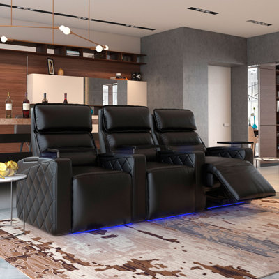 Upholstered Home Theater Seating with Cup Holder