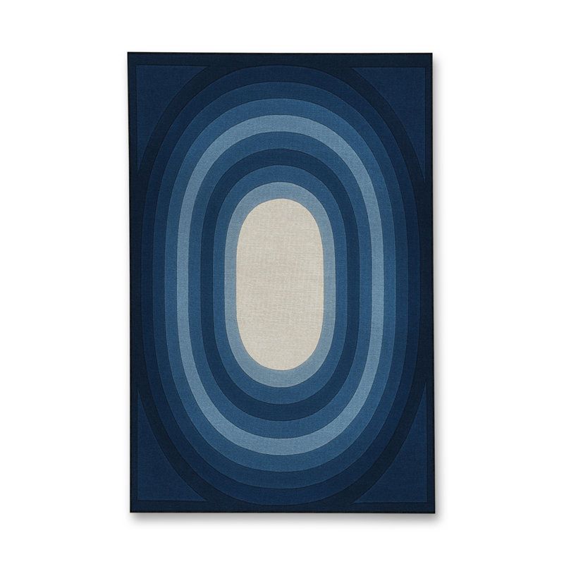 Tapis bleu tissé lavable rétro Mosso, 3'3" x 4'11"