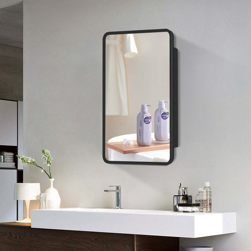Armoire à pharmacie murale ou en métal avec miroir, Noir, H 30,17 po x l 24,17 po x P 5,07 po