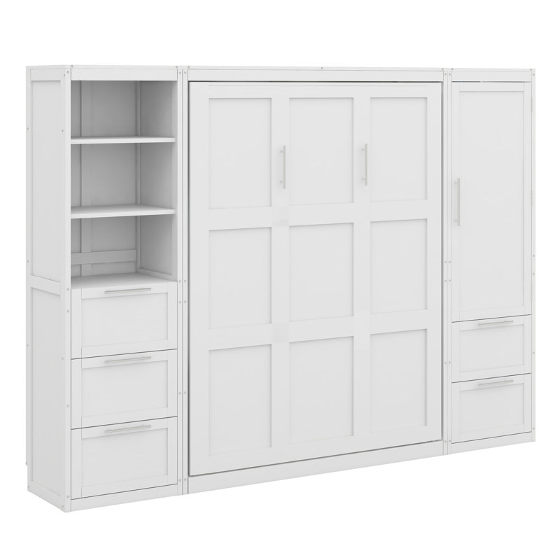 Murphy Bed Wall Bed With Closet ,Drawers And Shelves, White
